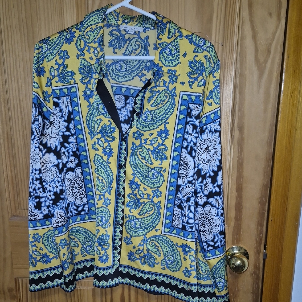 Vibrant Yellow and Blue Paisley Blouse